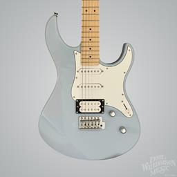 Yamaha Double-cutaway, solid alder body, 22 frets, maple neck, maple fingerboard, 1 humbucking and 2 single-coil pickups, chrome hardware; coil tap; Ice Blue